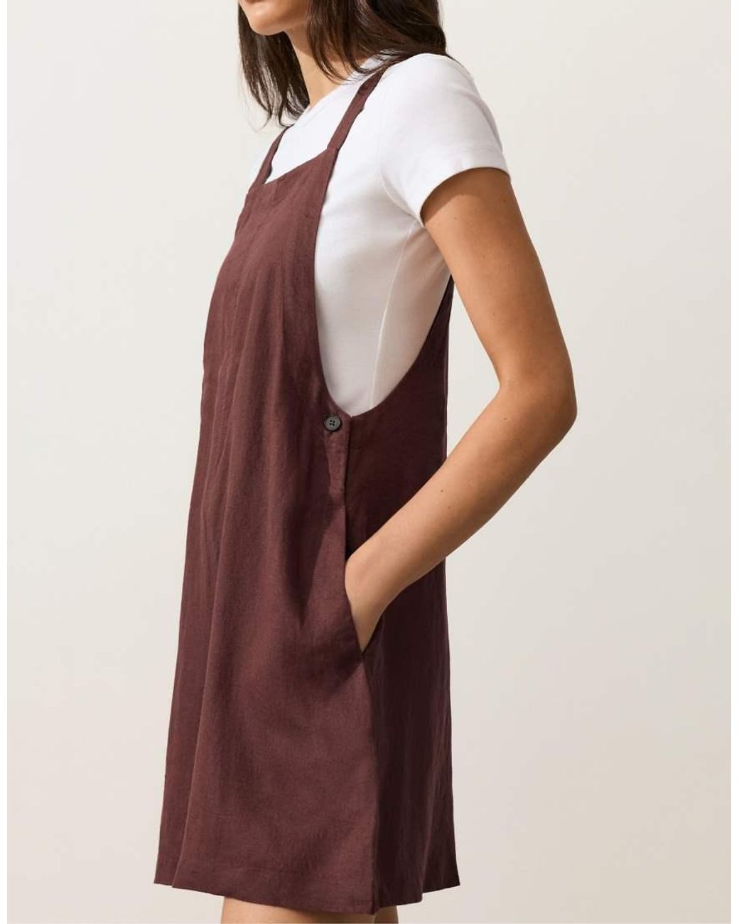 Oysho Brown Short Strappy 100% Linen Jumpsuit