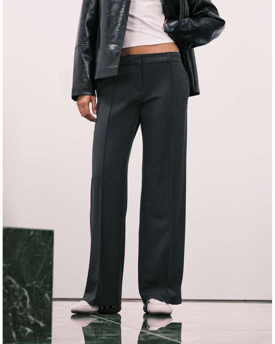 Weekday Black Wide Leg Pleated Trousers