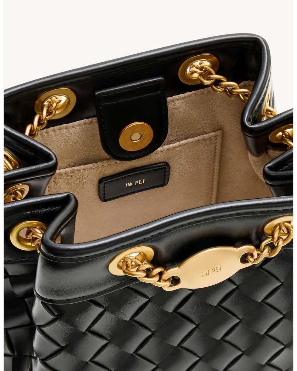 JW PEI Black Yara Hand Woven Bucket Bag