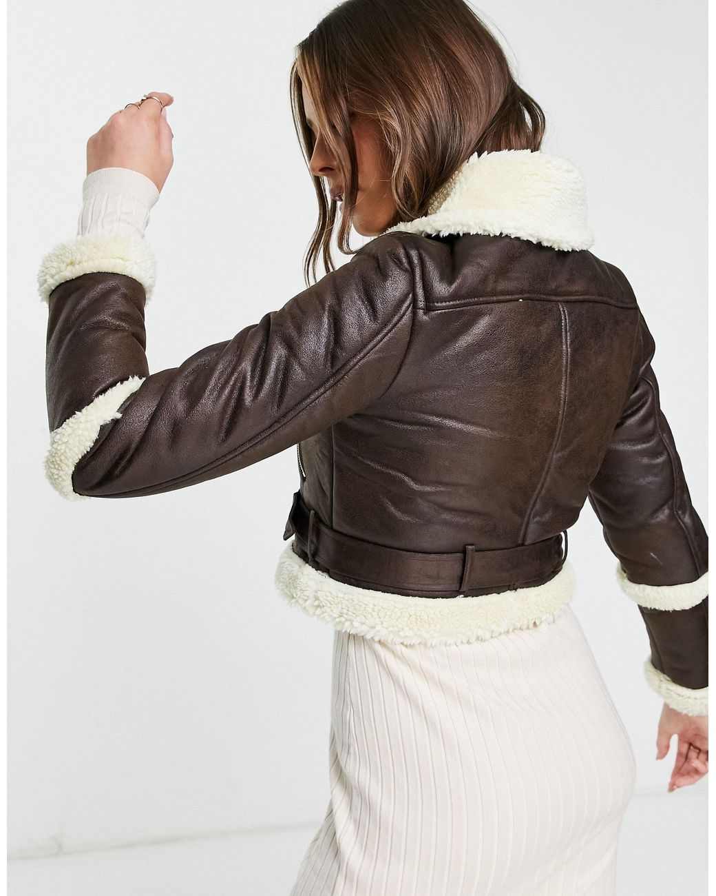 Miss selfridge shearling biker jacket discount