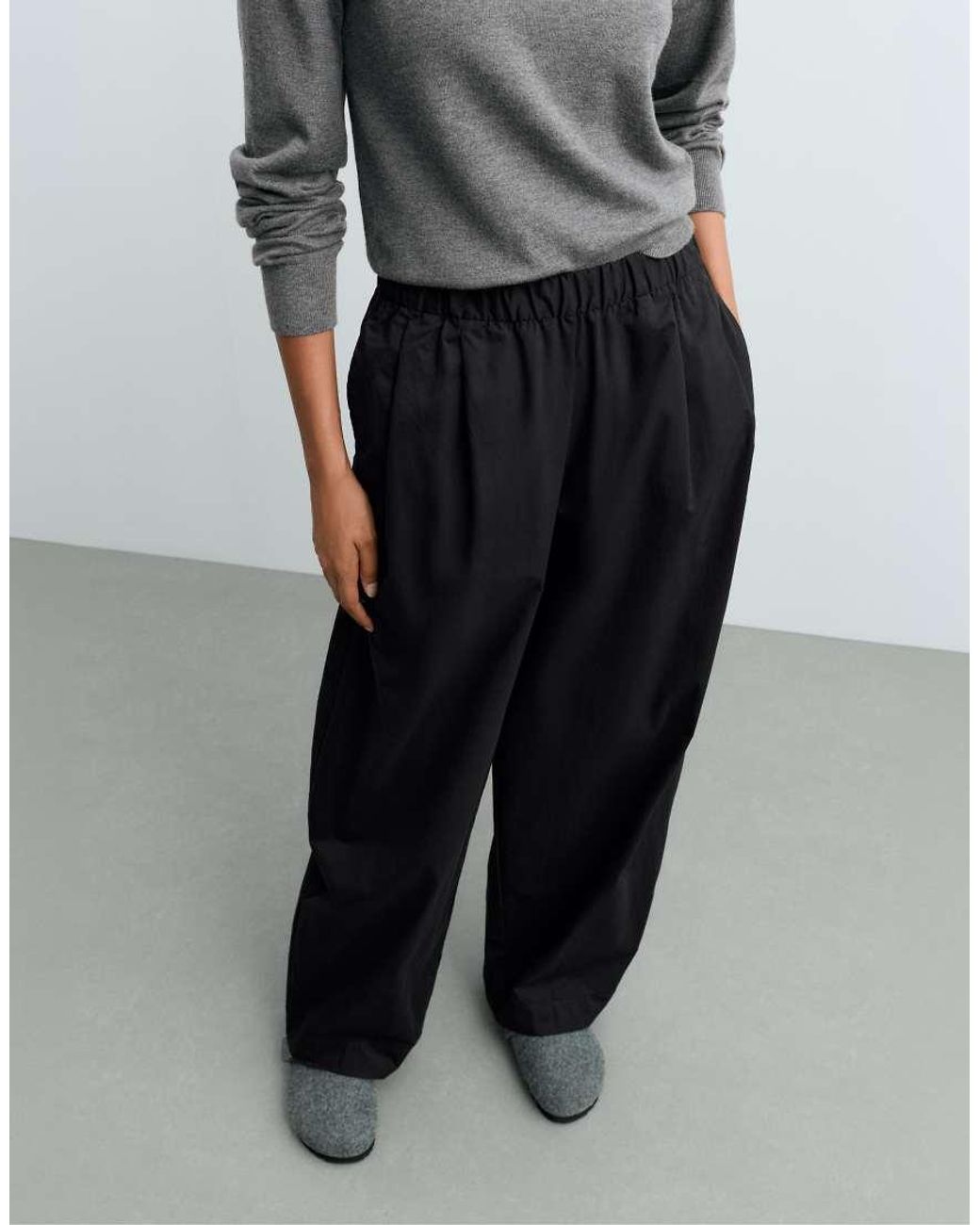 Oysho Black 100% Cotton Tapered Trousers