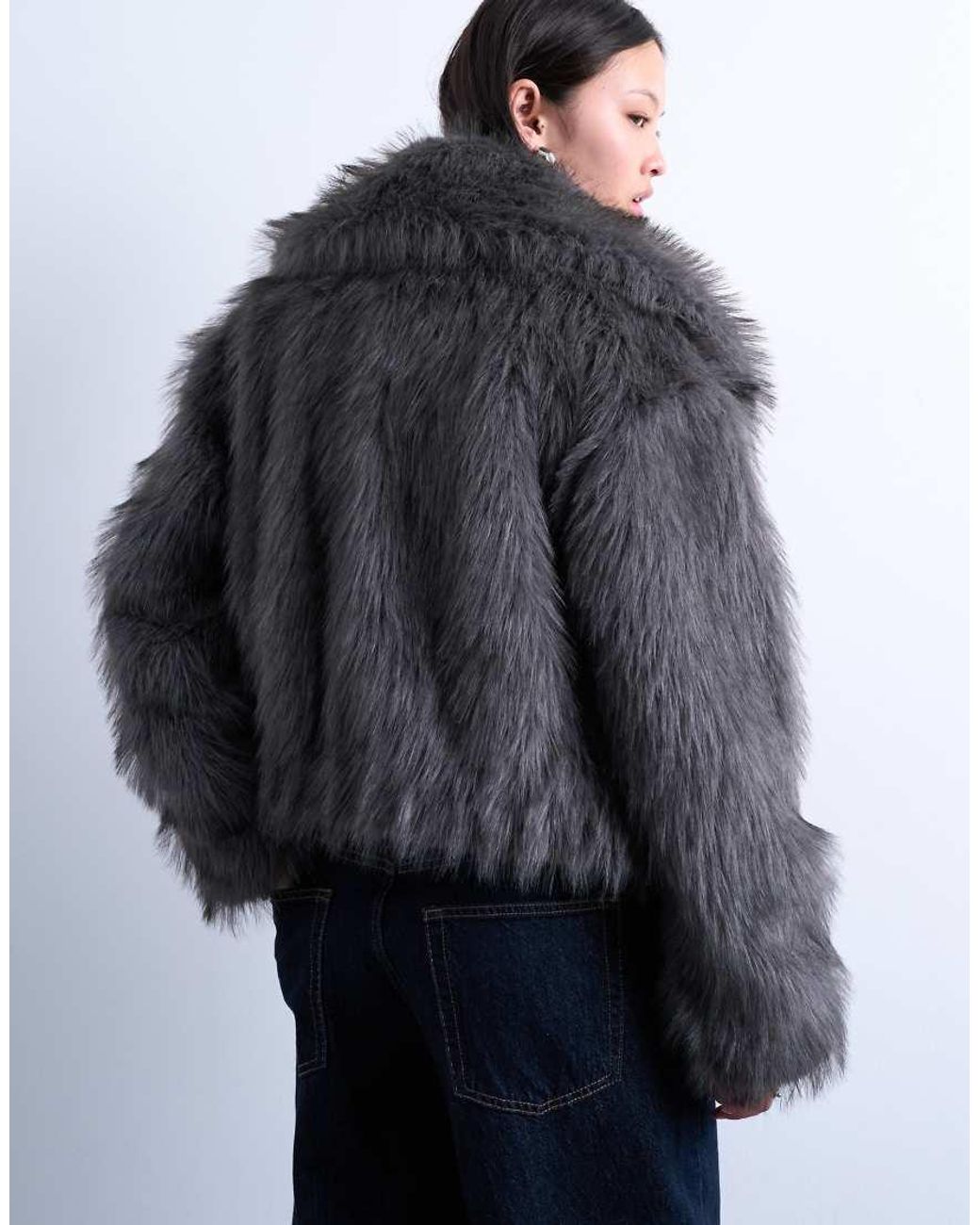 TOPSHOP Blue Faux Fur Zip Thru Bomber Jacket