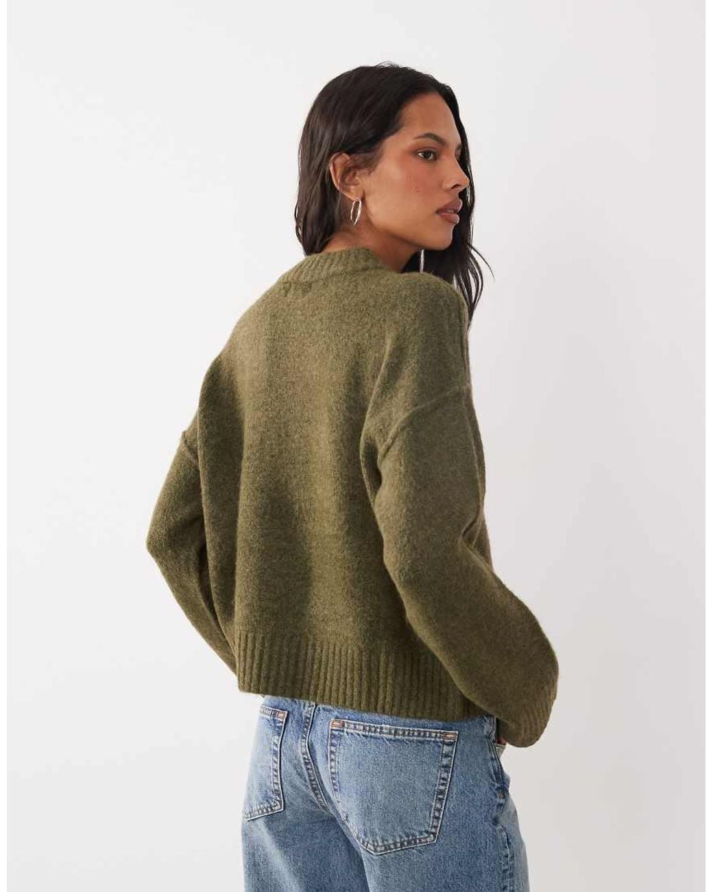 Brave Soul Green Crew Neck Cardigan With Exposed Seam Detail