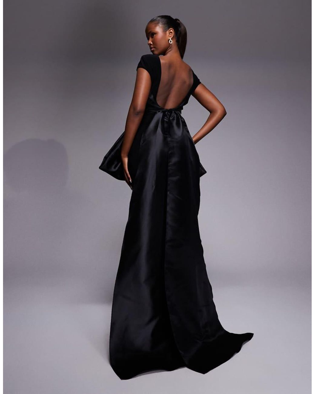 ASOS Blue Premium Maxi Dress With Satin Contrast Bow Front And Train