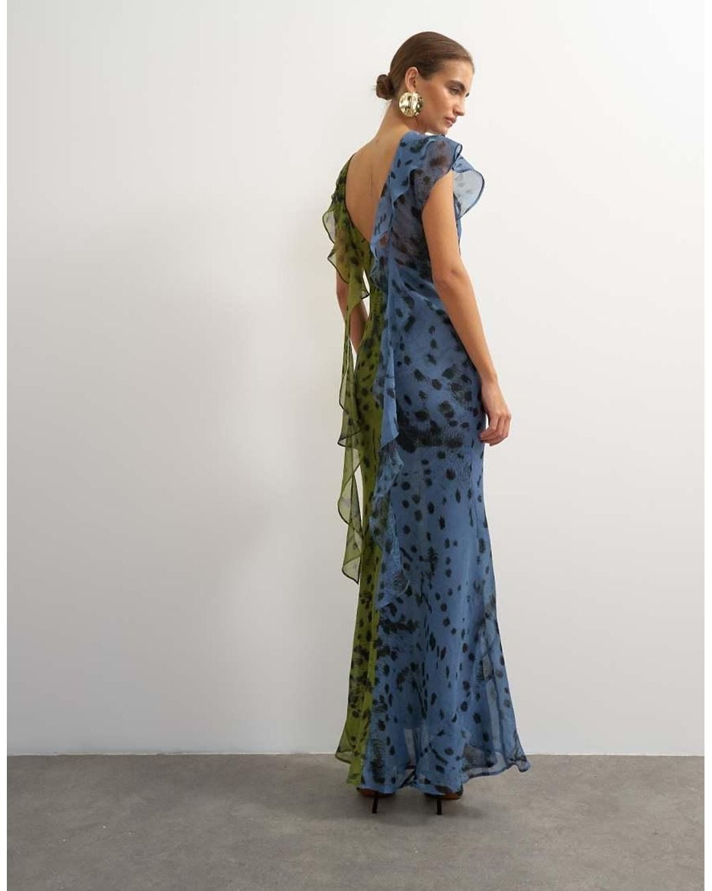 TOPSHOP Blue Chiffon Scarf Detail Maxi Dress
