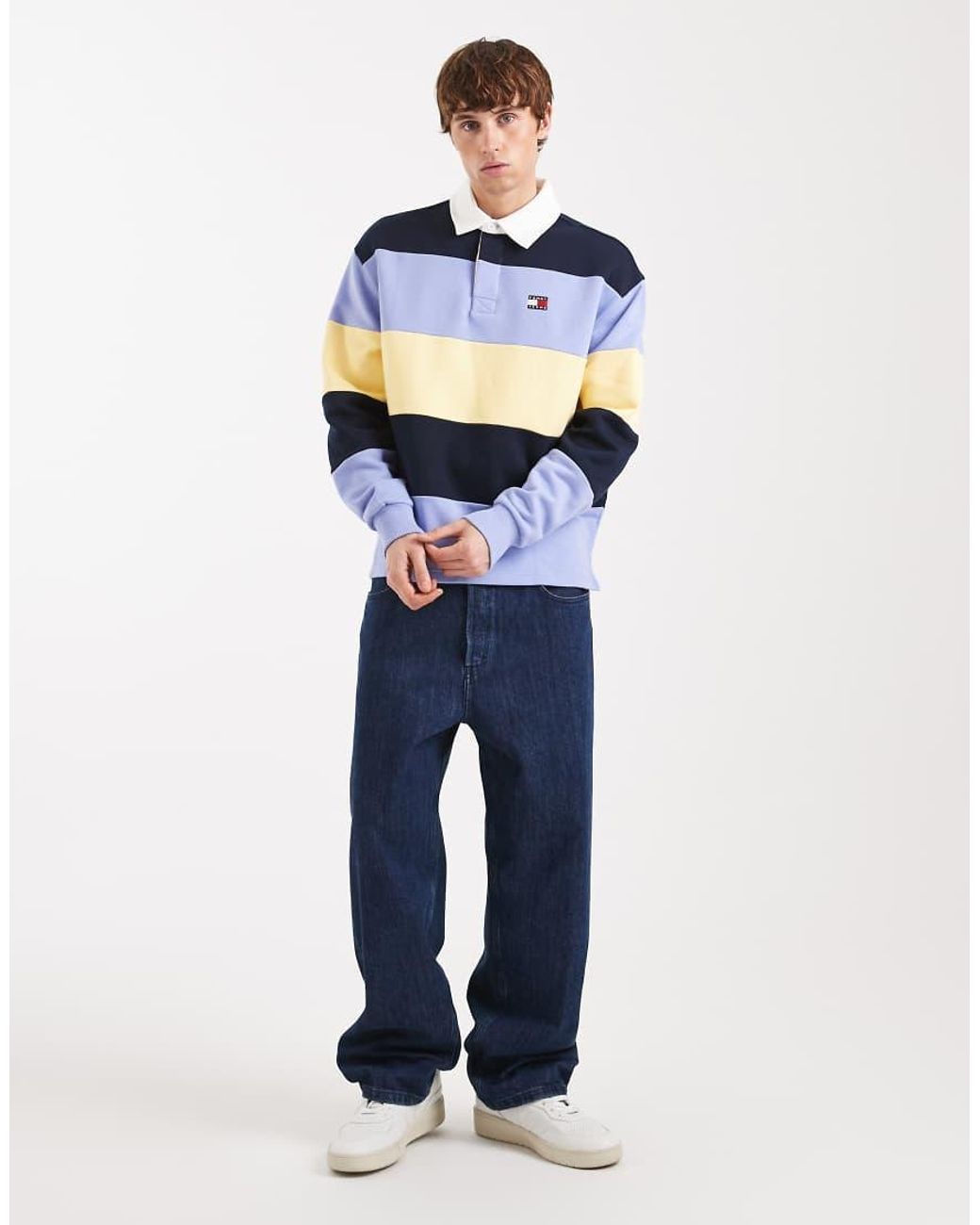 Tommy Hilfiger Blue Relaxed Striped Flag Logo Rugby Sweater for men