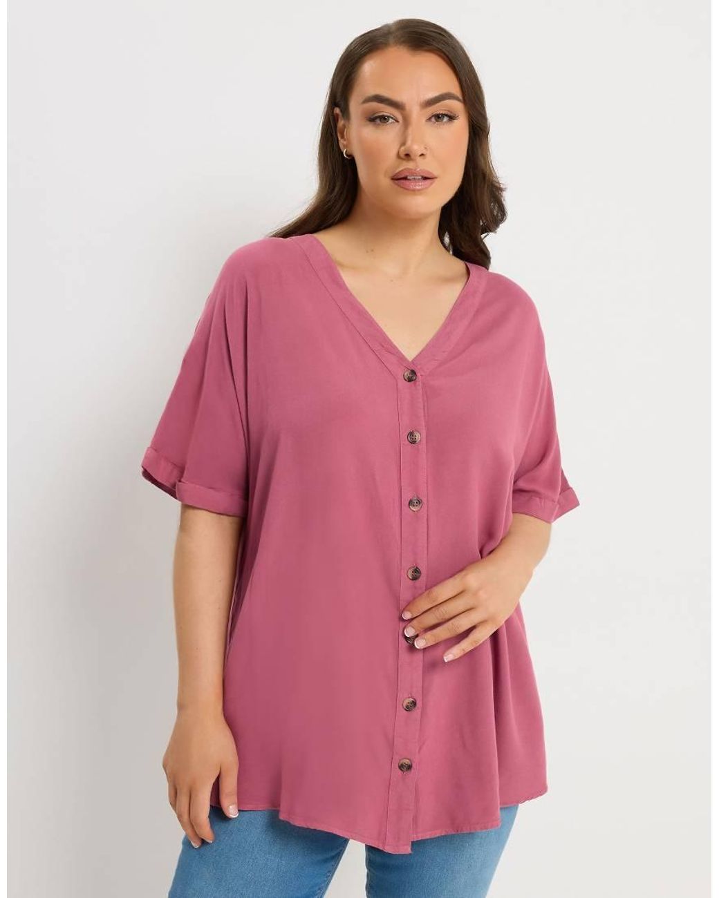 Yours Clothing Pink Chambray Button Through Blouse