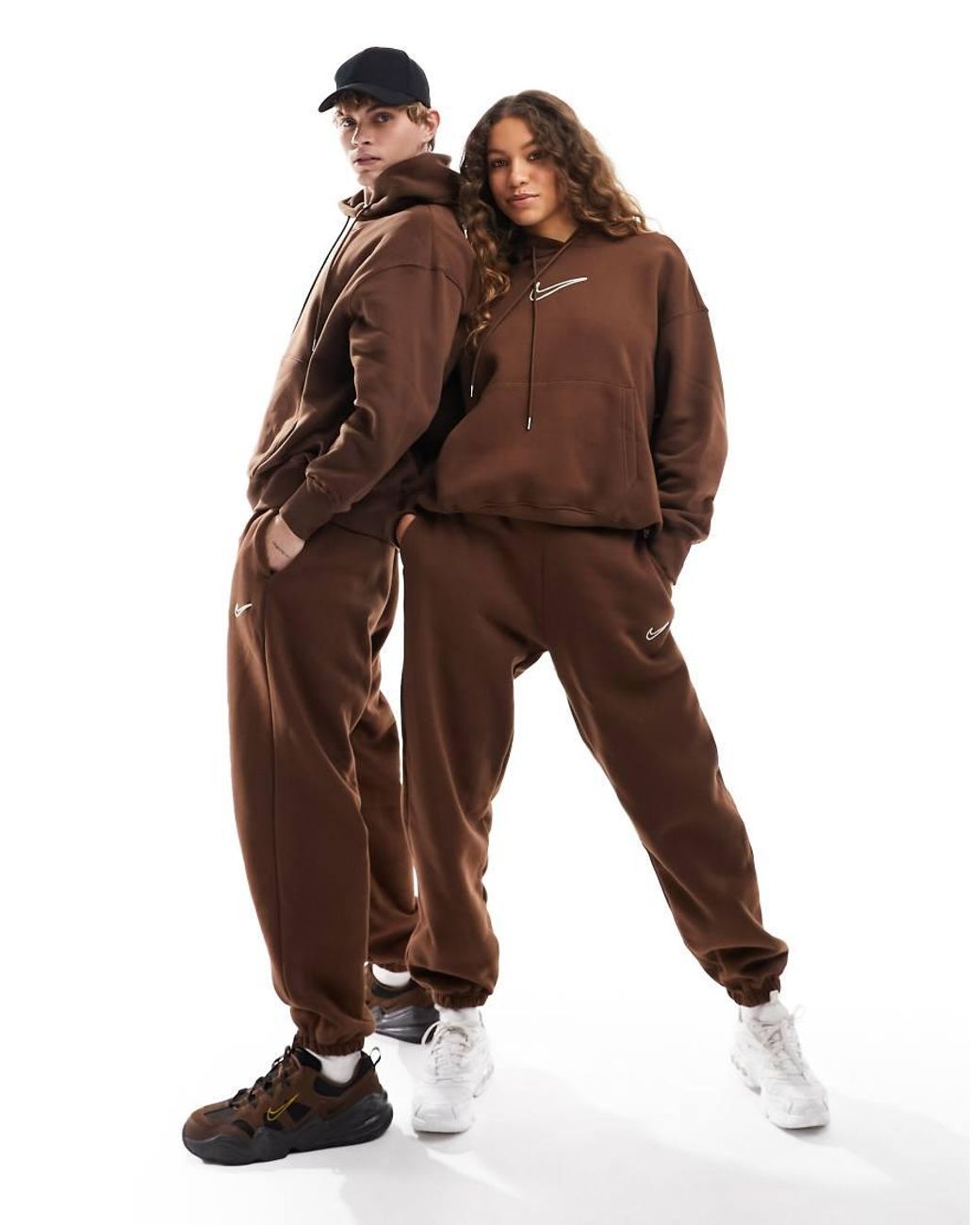 nike swoosh oversized brown tracksuit