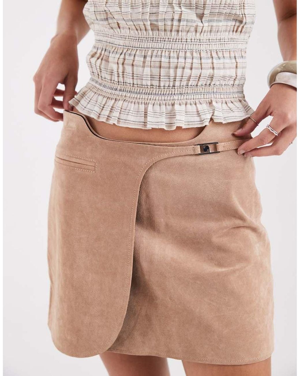 laagam Brown Luana Real Suede Western Mini Skirt