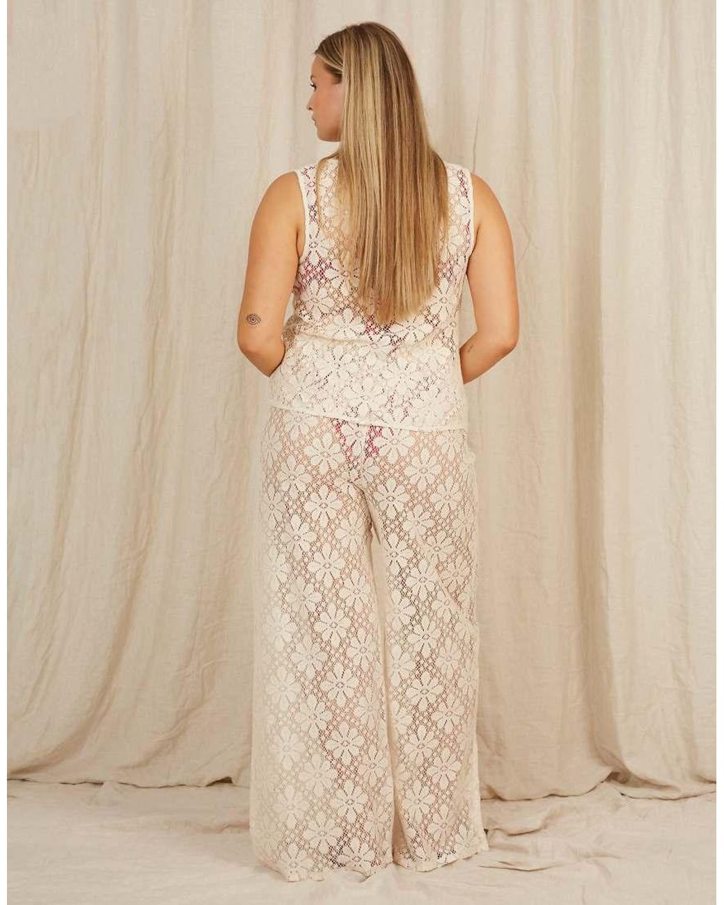 Going Somewhere Natural Floral Crochet Trousers