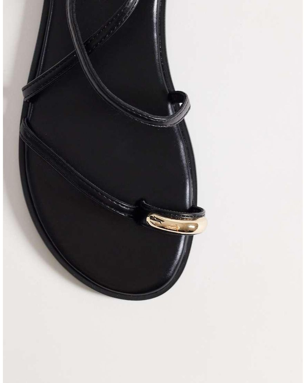 SEQWL Wide Fit White Strappy Flat Sandals With Gold-tone Embellishment
