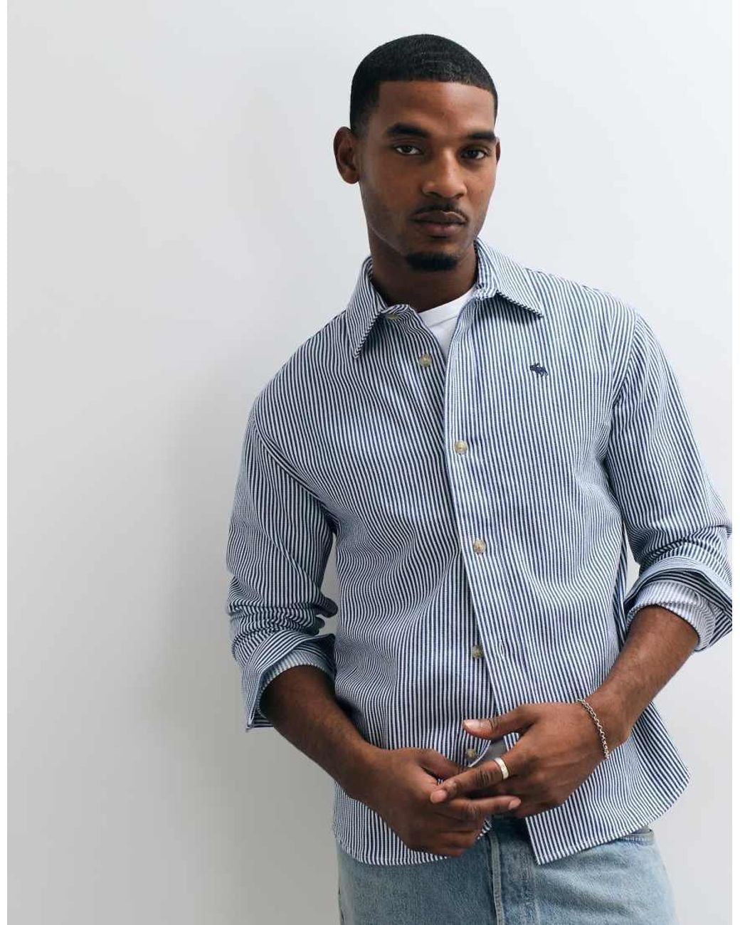 Abercrombie & Fitch Blue Icon Logo Oversized Twill Shirt for men