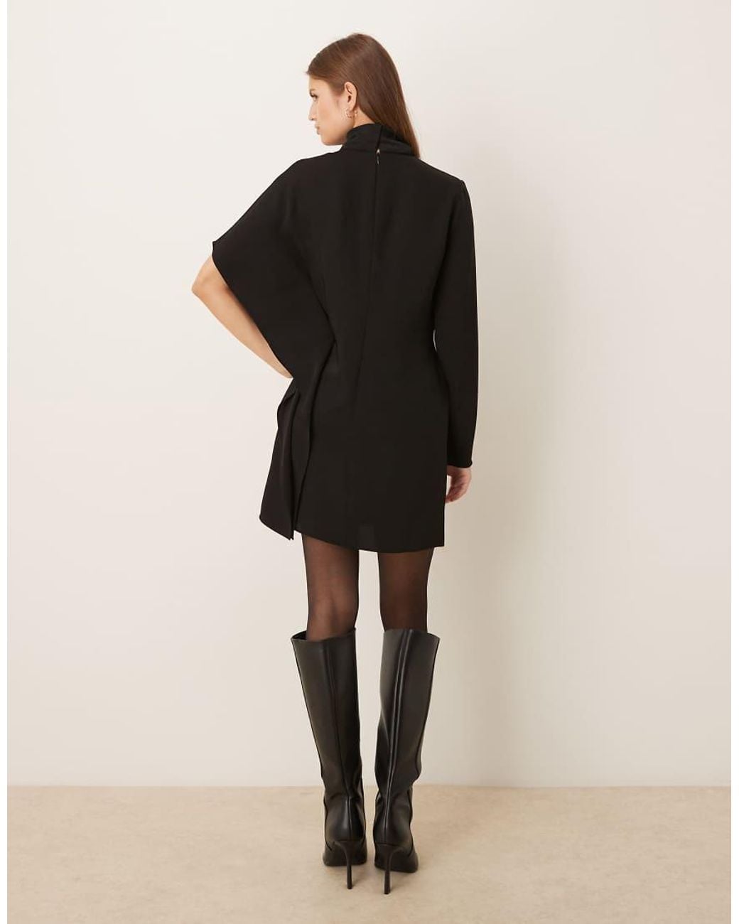 Mango Natural High Neck Asymmetric Sleeve Mini Dress