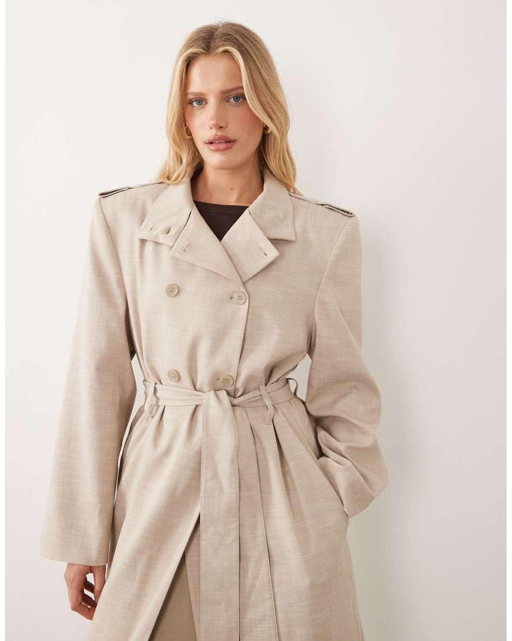 ASOS Natural Shoulder Pad Tailored Trench Coat