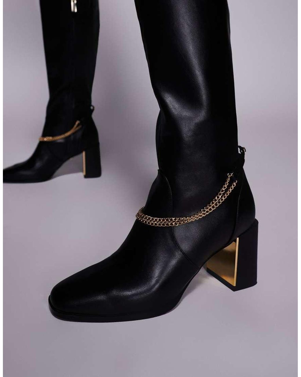 Forever New Black Slouchy Knee High Boot With Chain