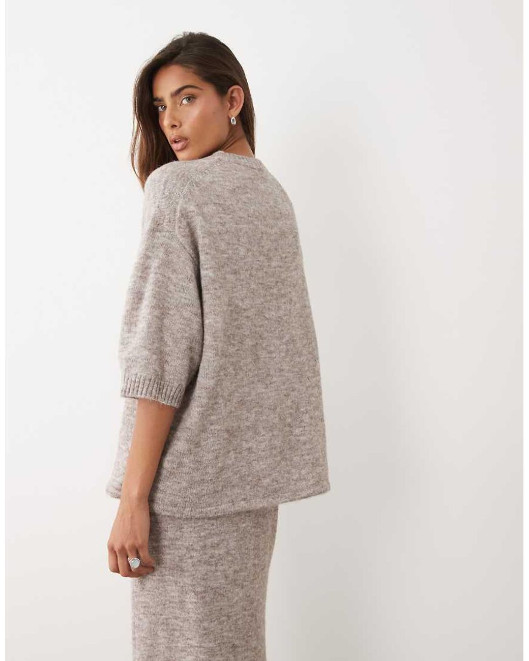 ASOS Natural Crew Neck Knitted T Shirt With Wool Co-Ord