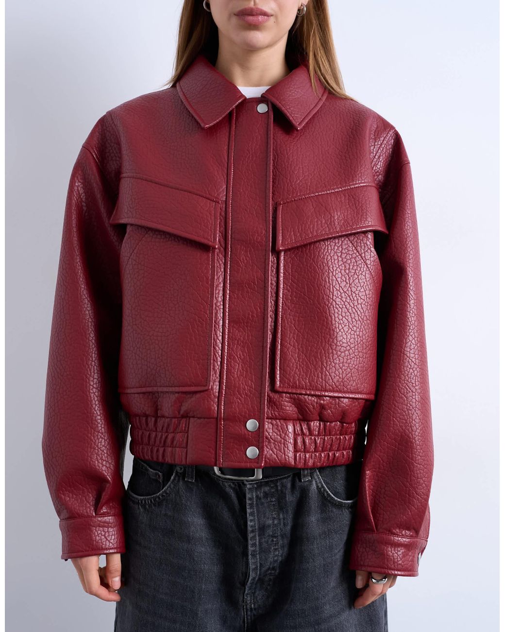 TOPSHOP Red – kastige bomberjacke aus kunstleder
