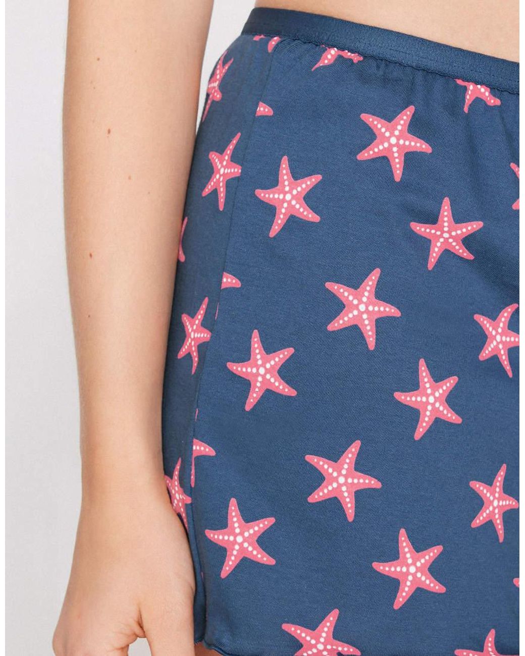 Tezenis Blue Printed Cotton Shorts With Rolled Hem