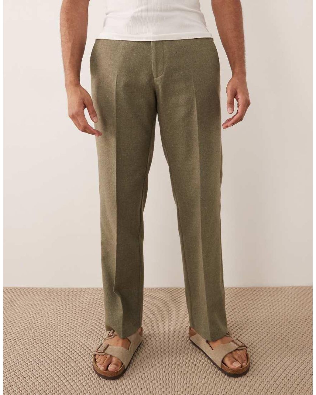 ASOS Natural Tailored Straight Leg Pants With Wool Blend for men