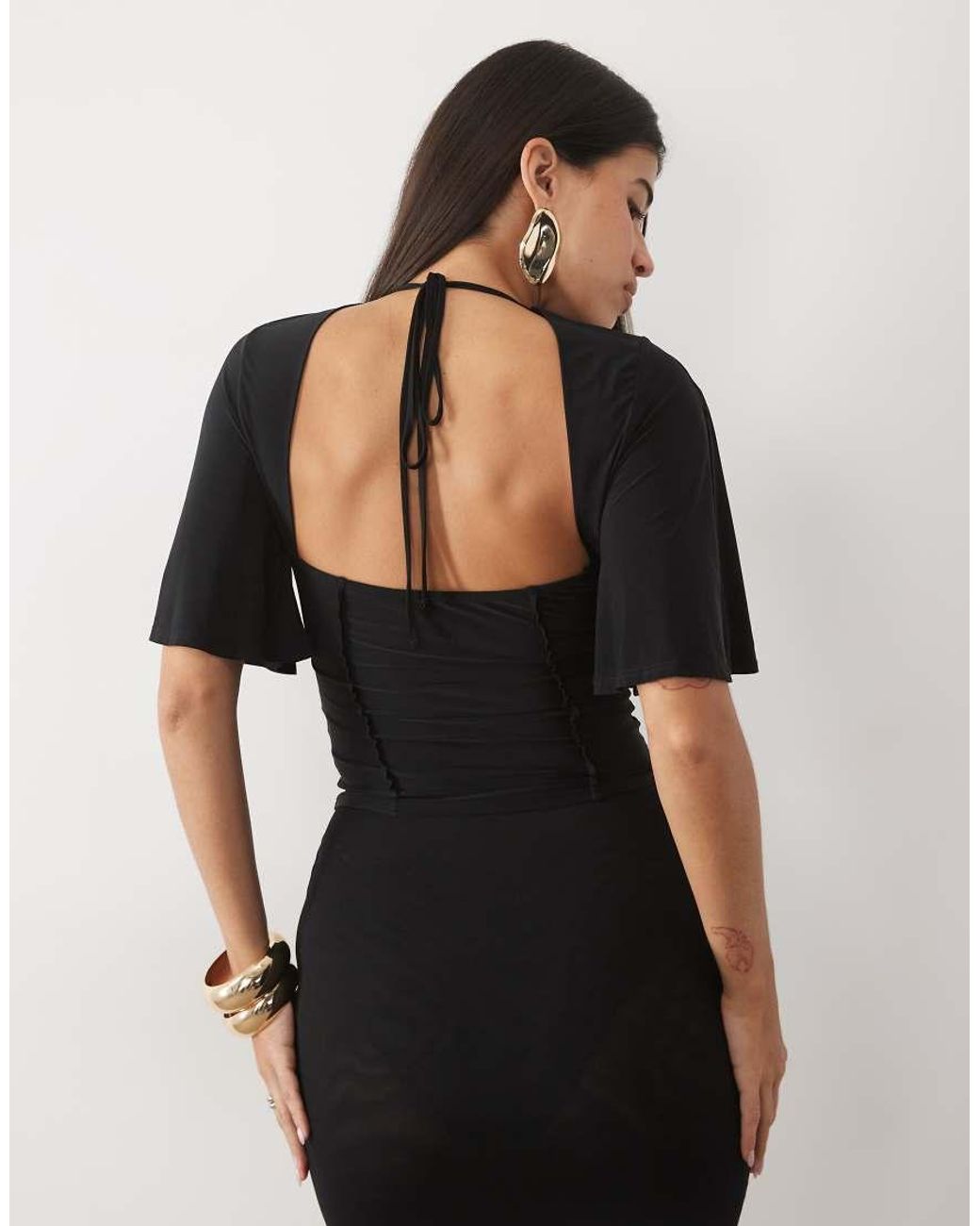 ASOS Black Flutter Split Sleeve Seamed Top