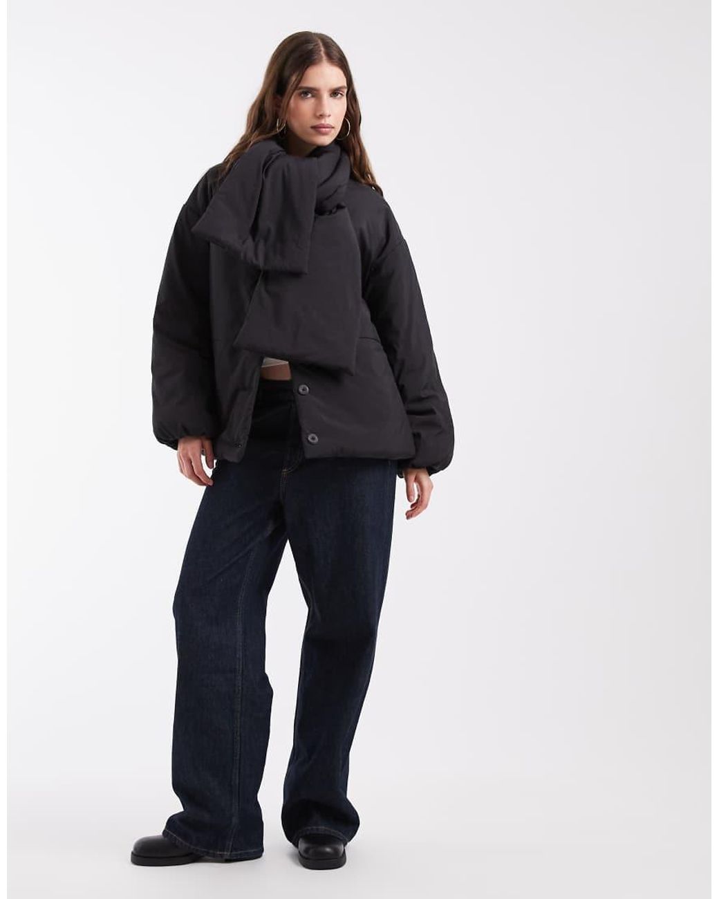 Object Black Button Front Quilted Jacket With Scarf Detail