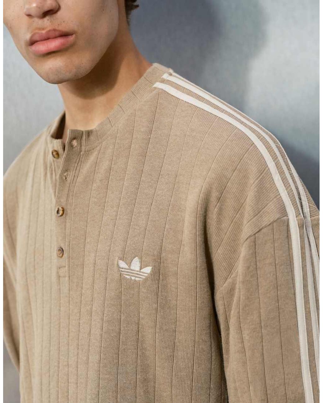 adidas Originals x ASOS Brown Oversized Long Sleeve T-Shirt With Henley Neck for men
