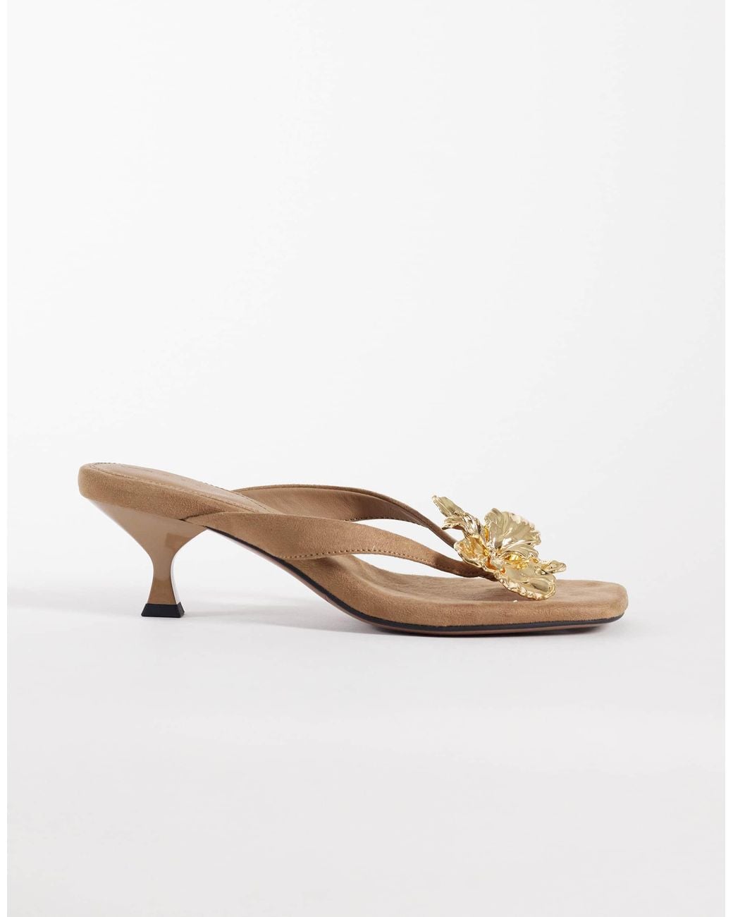 ASOS Brown Havana Trim Detail Toe Thong Kitten Heel Sandals