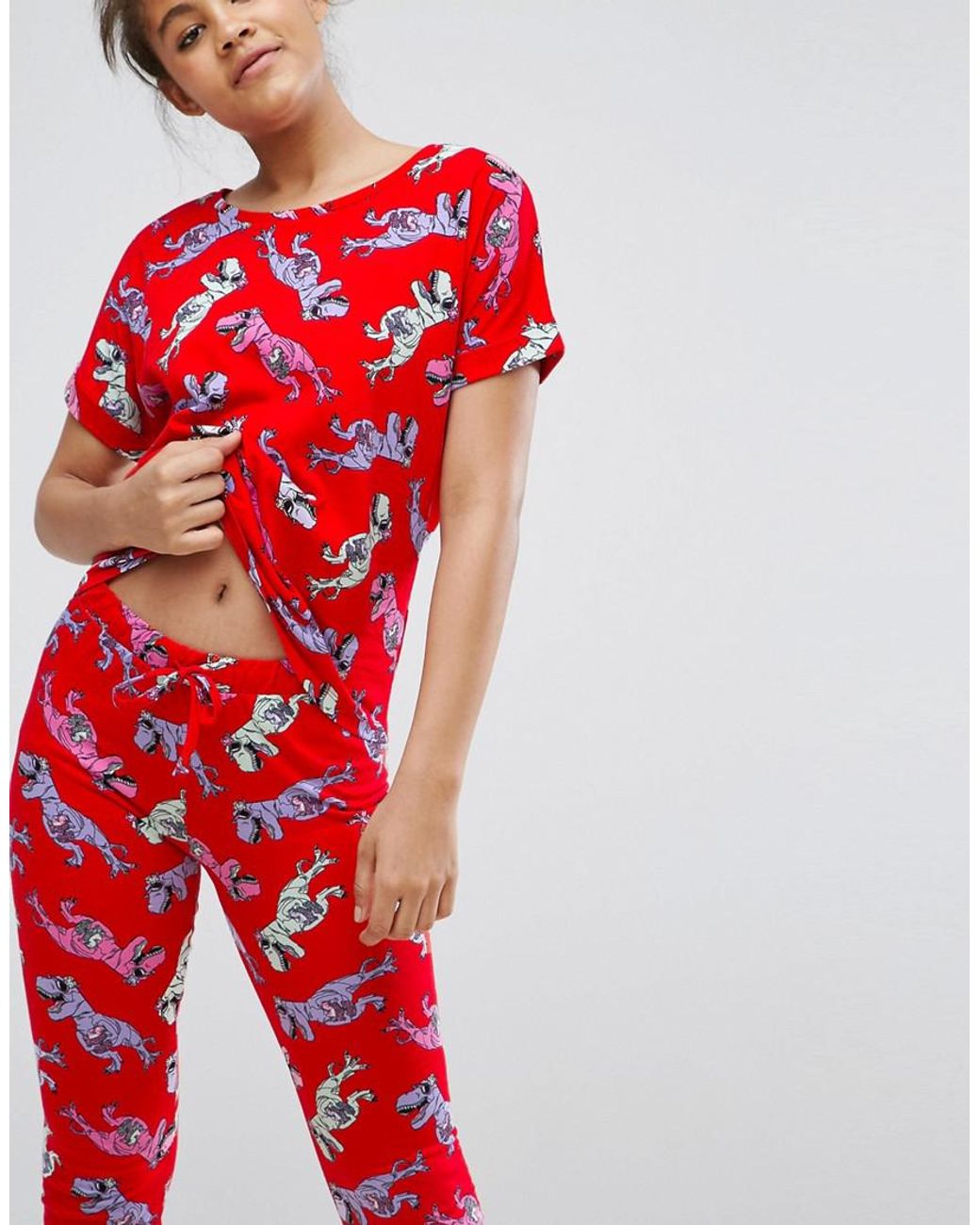 ASOS Dinosaur Print Tee Legging Pyjama Set in Red Lyst UK