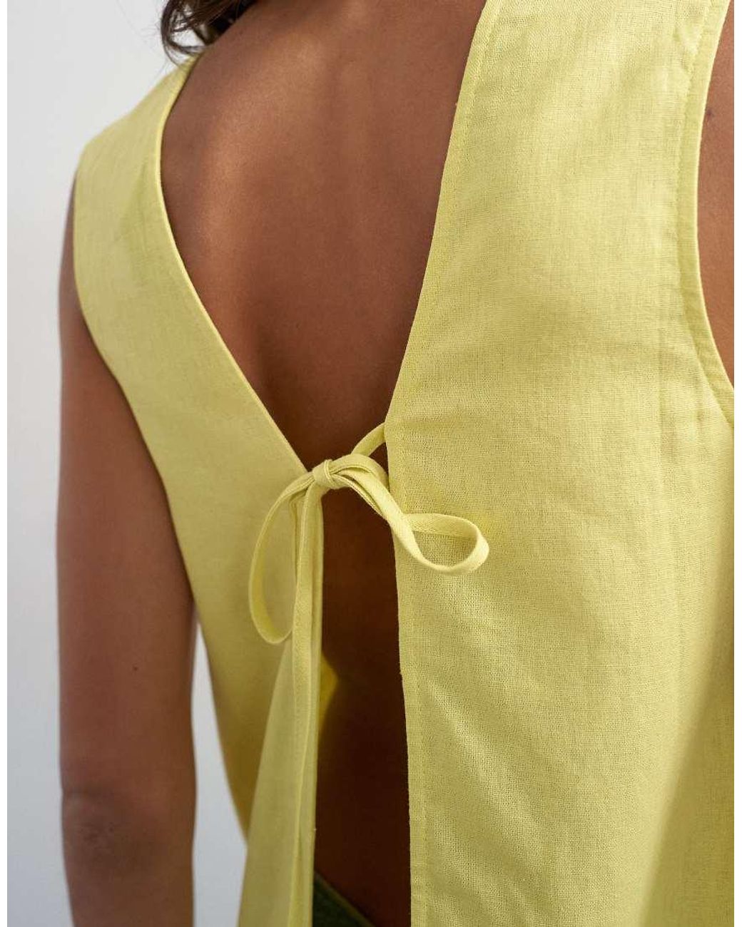 TOPSHOP White Open Back Throw On Linen Rich Tank Top