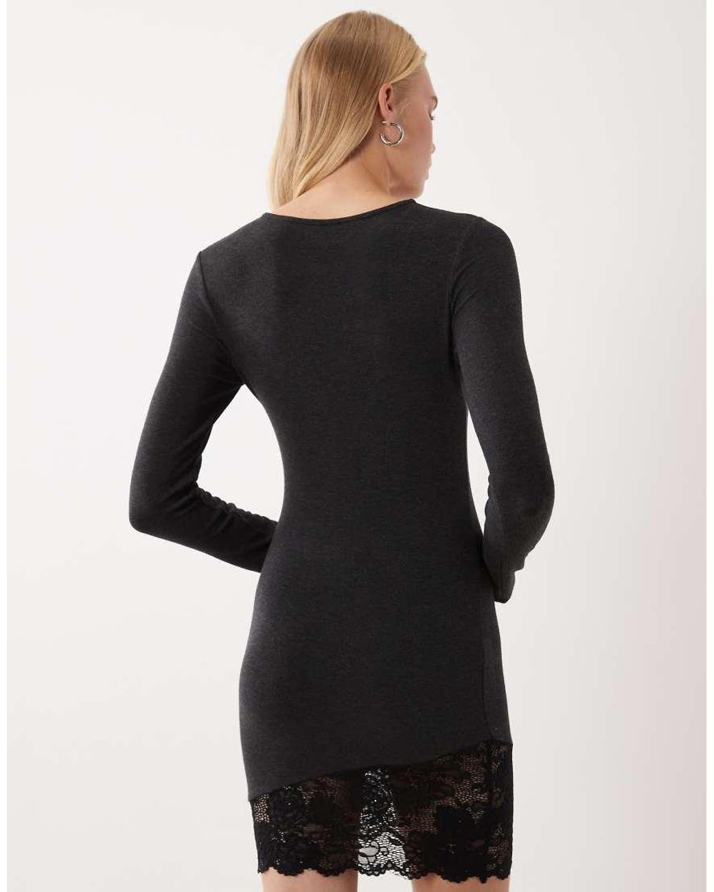 ASOS Black Long Sleeve Mini Dress With Lace Trim