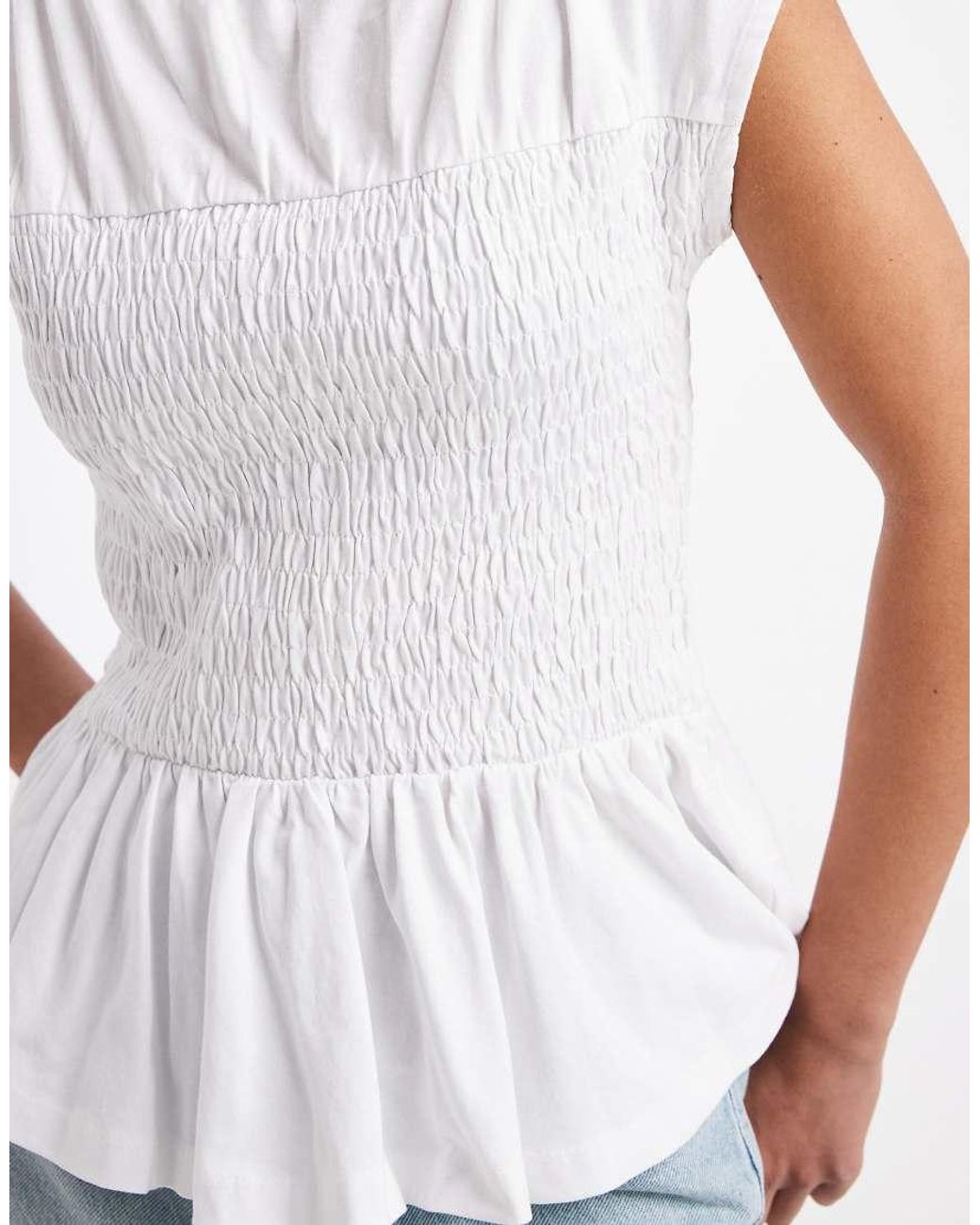 Threadbare White Jersey Cap Sleeve Shirred Top