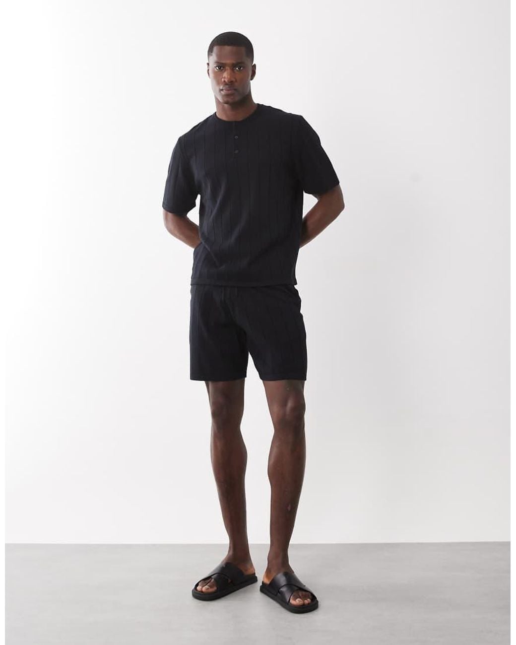 ASOS Blue Knit Wide Rib Shorts for men