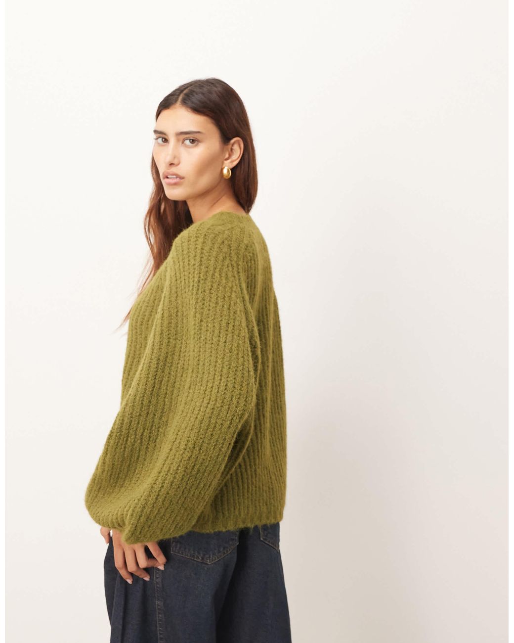 ARRANGE Rib Knit Oversized Jumper With Wool in Green | Lyst