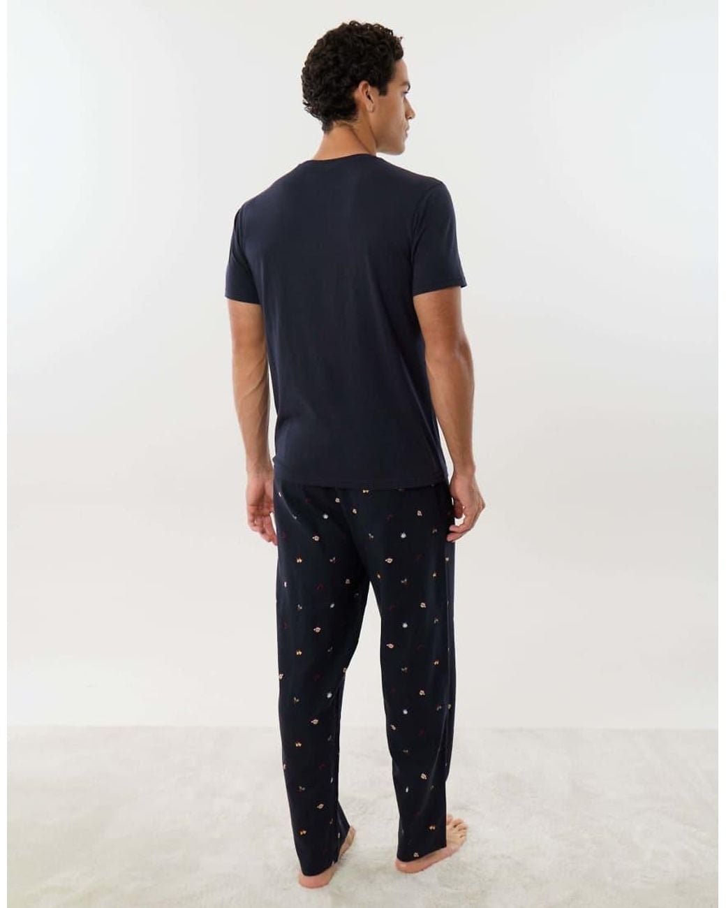 Threadbare Blue Embroidered Christmas Pyjama Set for men