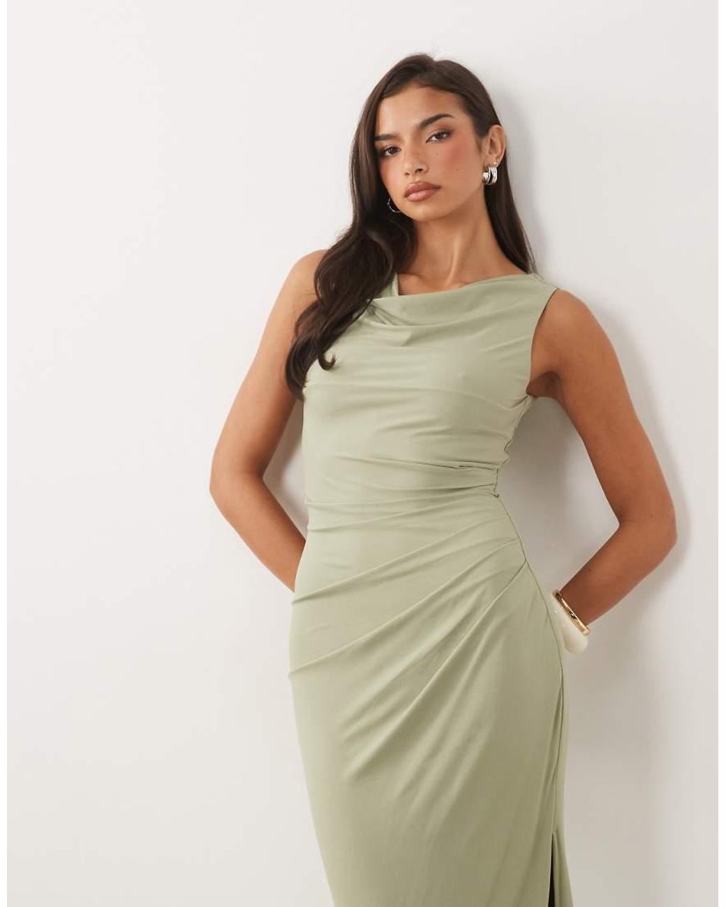 TFNC London Green Slinky Cowl Neck Maxi Dress