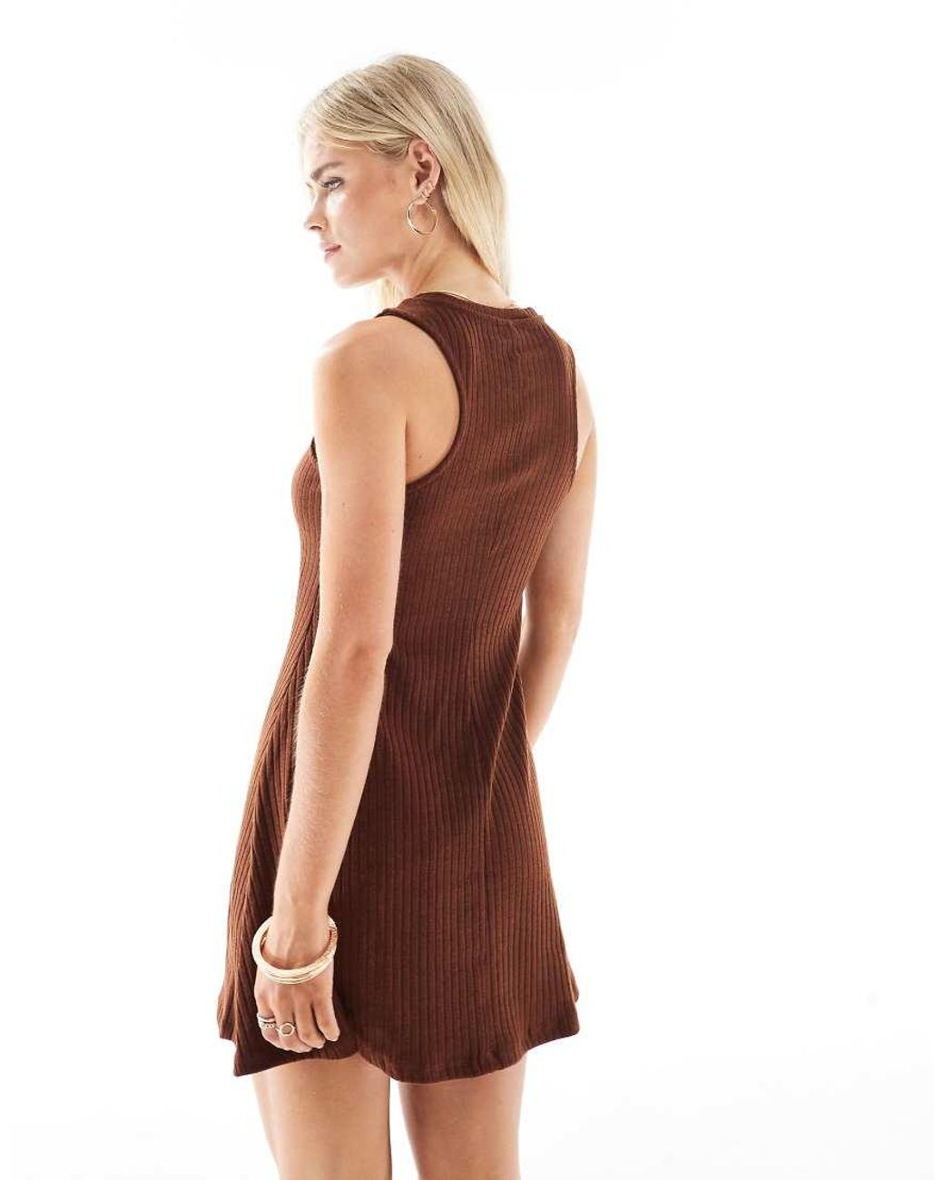 Vero Moda Brown Ribbed Racer Mini Dress