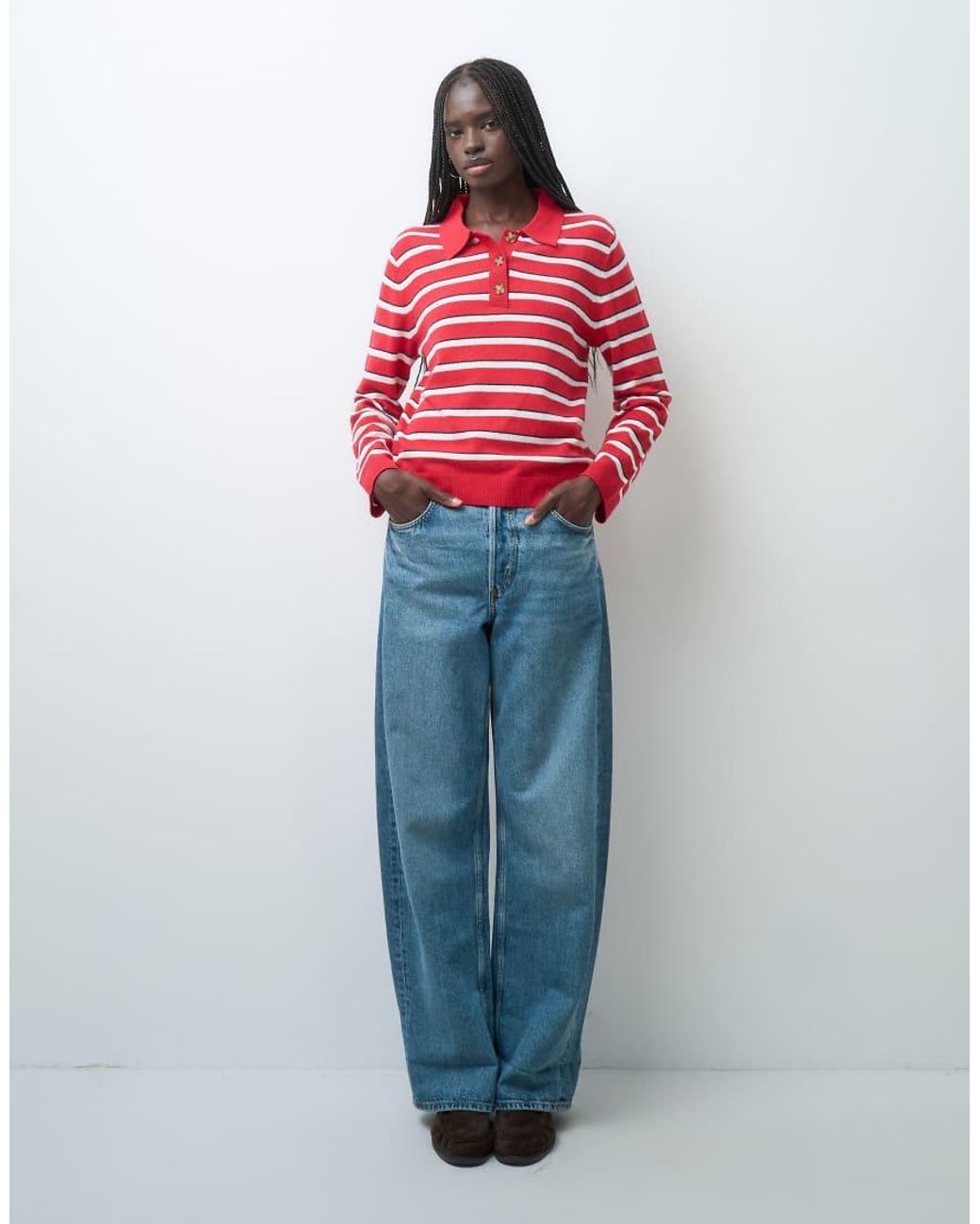 Gap Red Cashsoft Knitted Striped Polo Top
