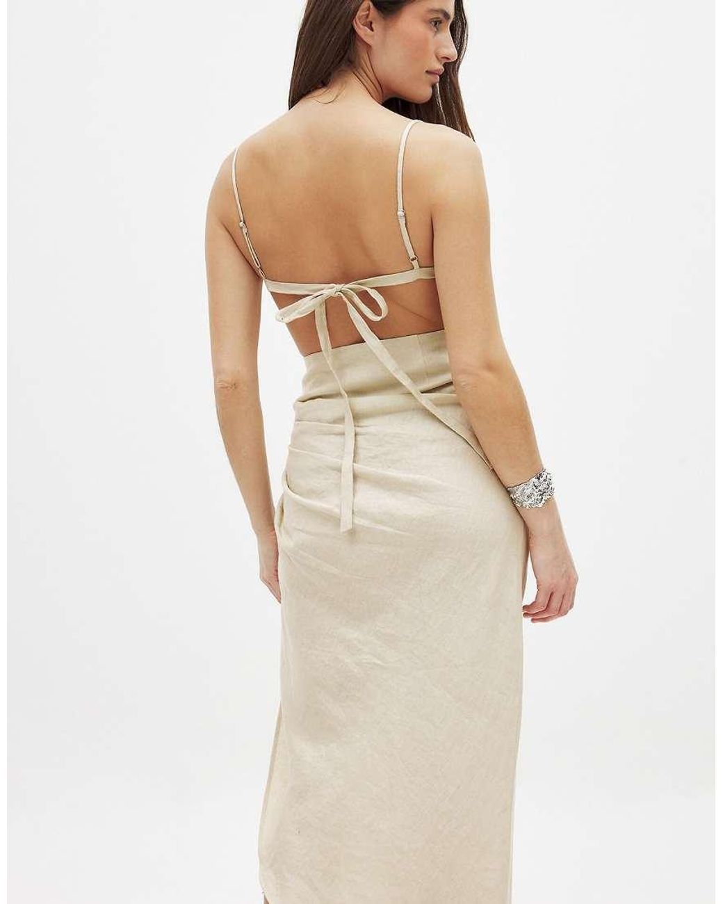 NA-KD Green Draped Linen Dress