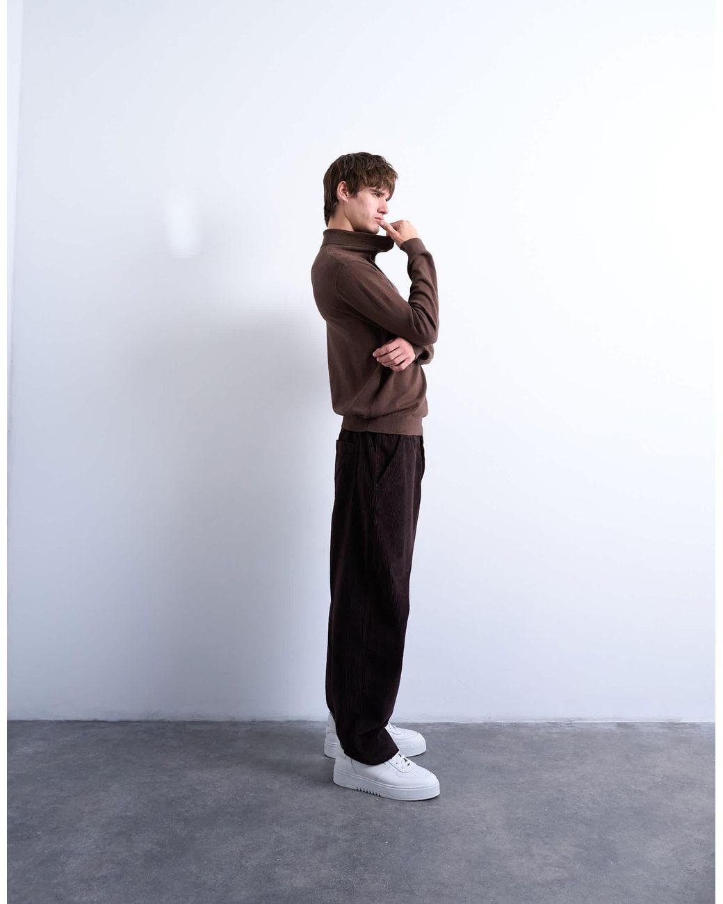 Topman Brown Essential Knitted Roll Neck for men