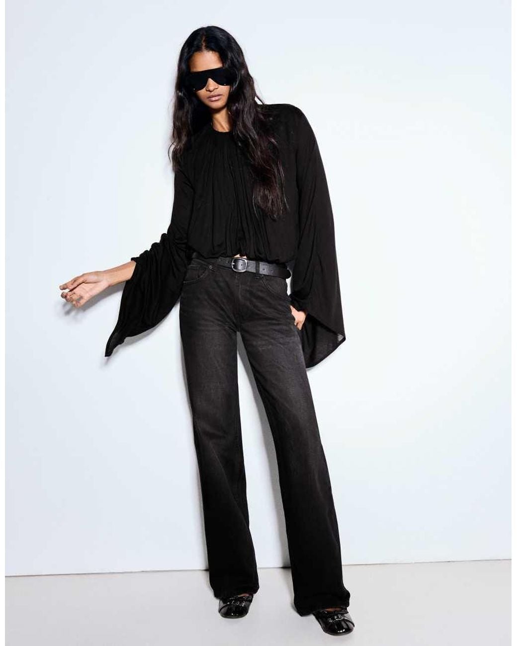 Bershka Black Long Sleeve Cape Effect T-shirt