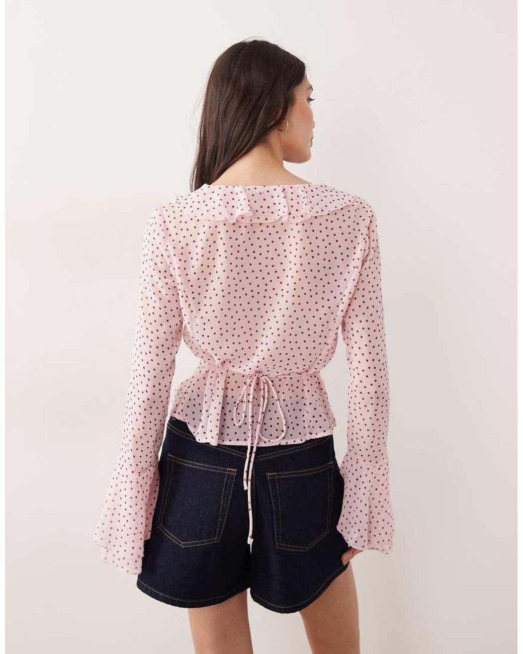 Gina Tricot Pink V-neck Ruffle Blouse