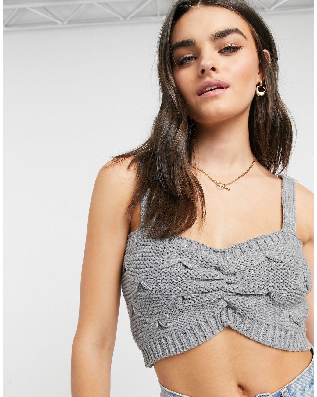 Skylar Rose Knitted Cami Crop Top Co-ord in Grey (Gray) - Lyst