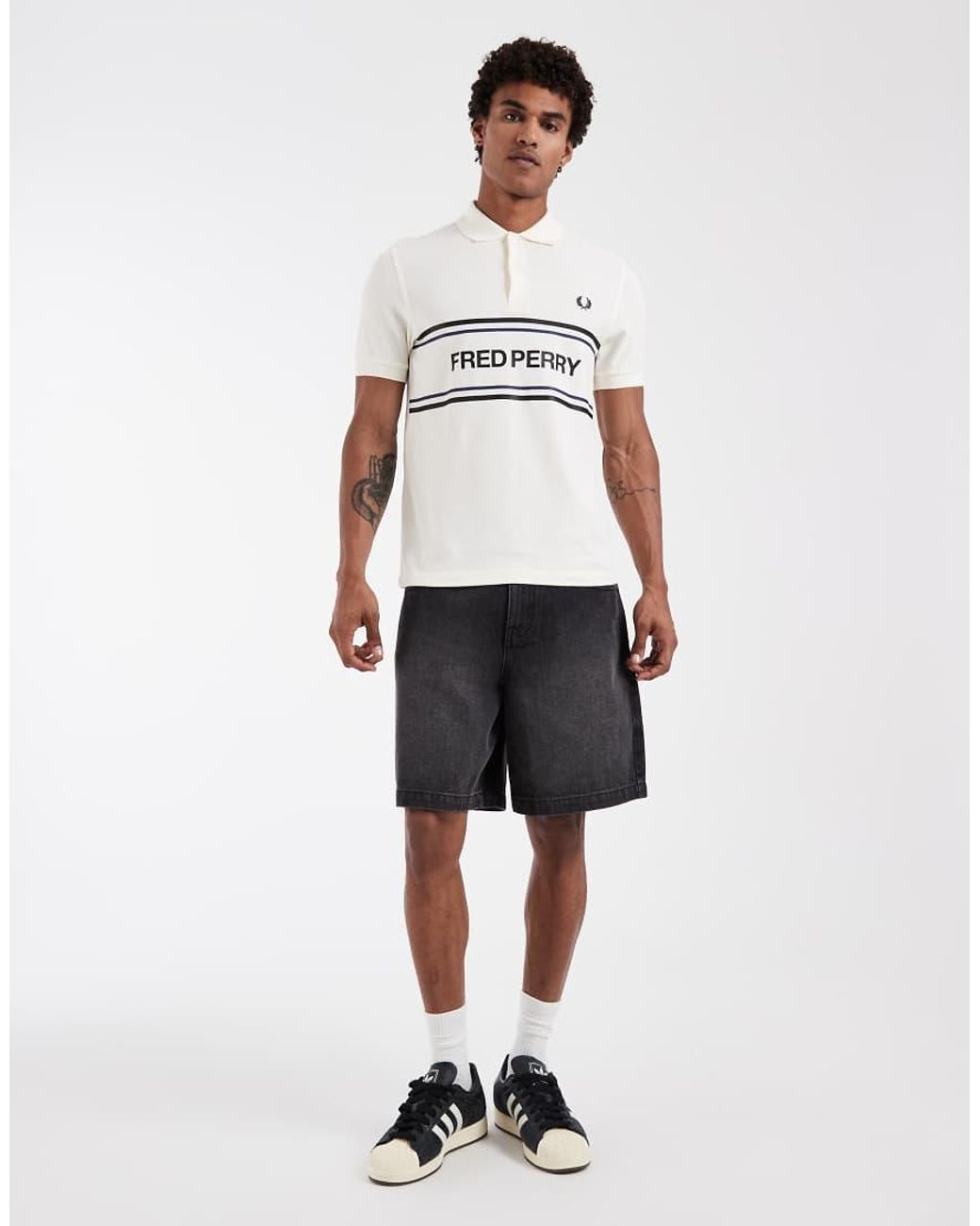 Fred Perry White Text Logo Graphic Polo Shirt for men