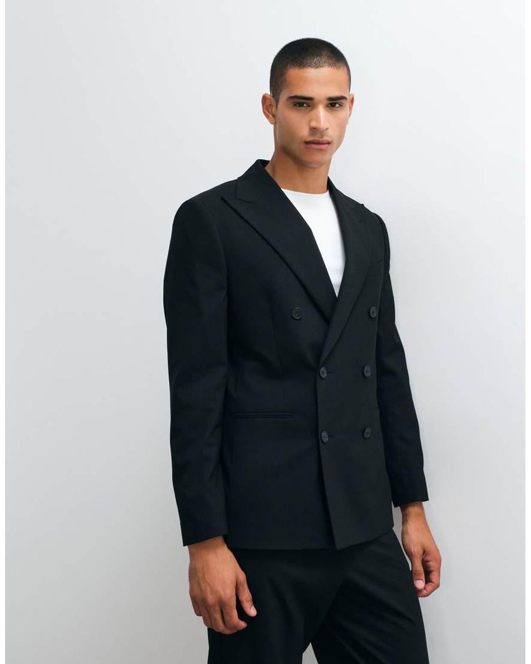 ASOS Black Regular Double Breasted Suit Blazer for men