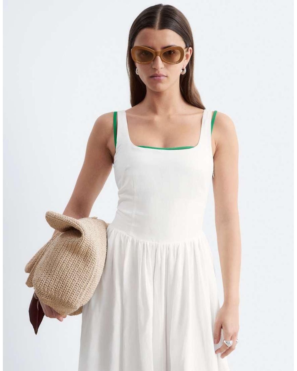 & Other Stories White Corset Detail Midi Dress With Puff Skirt