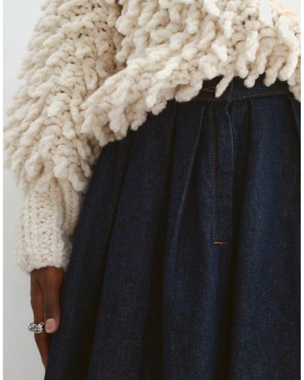 ARRANGE White Denim Full Maxi Skirt With Topstitching Detail