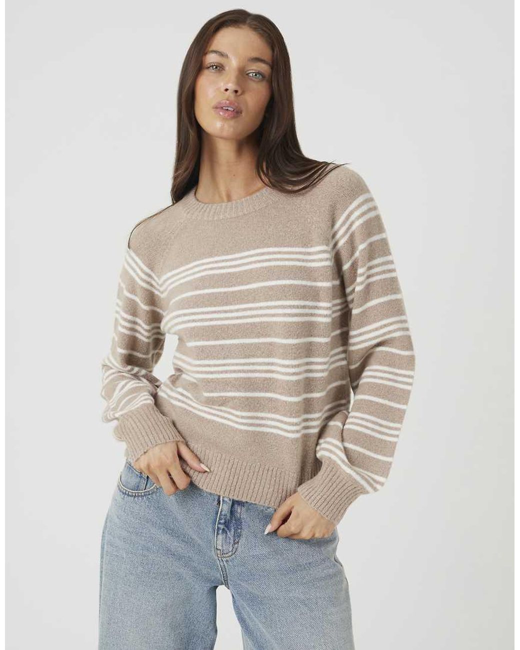 Brave Soul Natural Raglan Sleeve Stripe Jumper