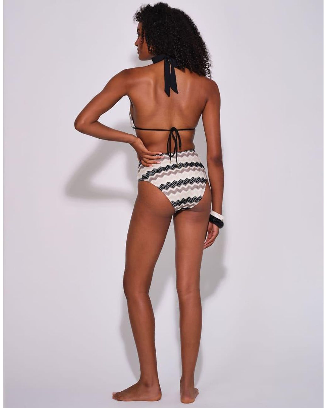 South Beach Brown Crochet Bead Embellished And High Waist Briefs Bikini Set