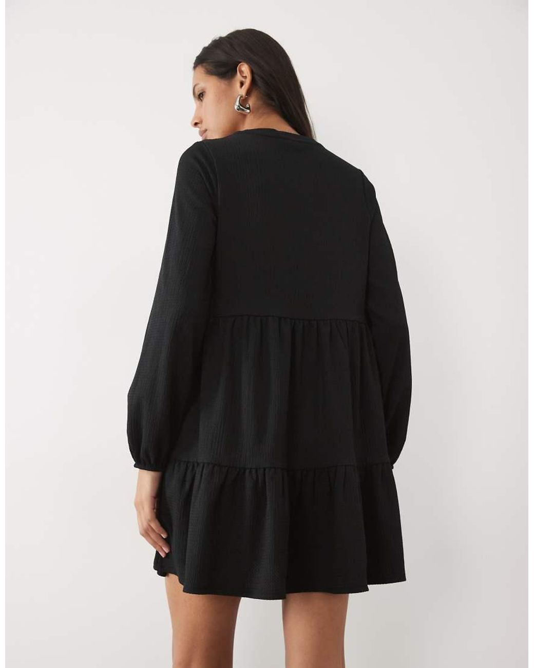 New Look Black Crinkle Long Sleeve Mini Dress