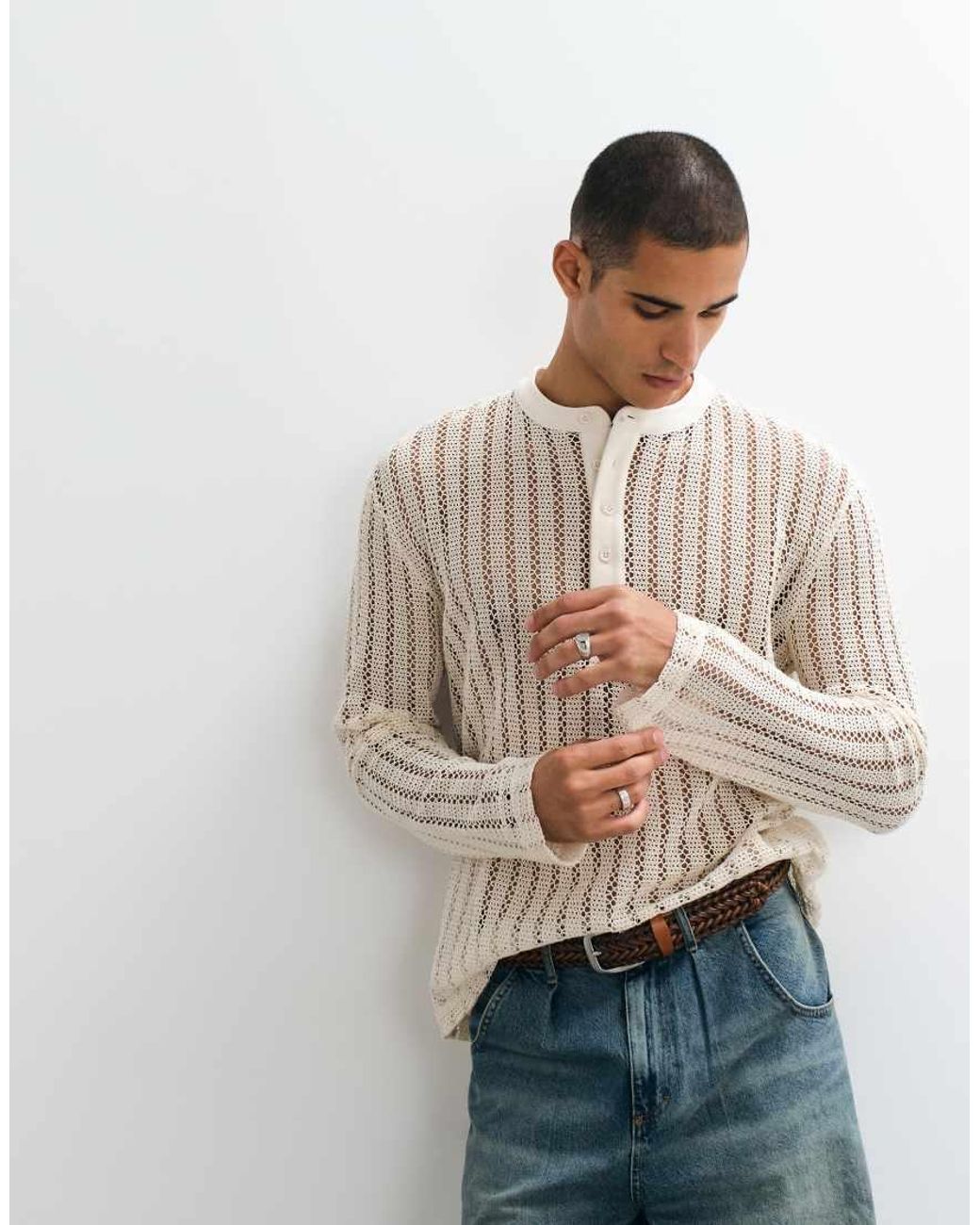 ASOS Natural Relaxed Long Sleeve T-shirt for men